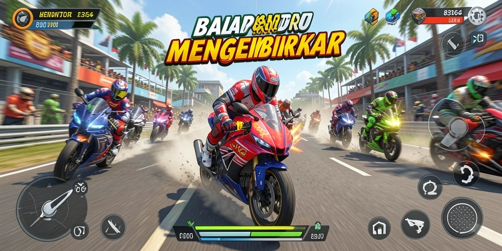 Screenshot gameplay 8364 menampilkan balapan motor yang seru dan penuh aksi.