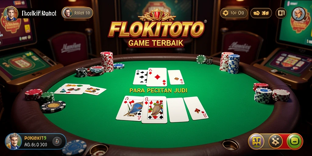 Tampilan gameplay seru di FLOKITOTO dengan suasana Poker yang mendebarkan.