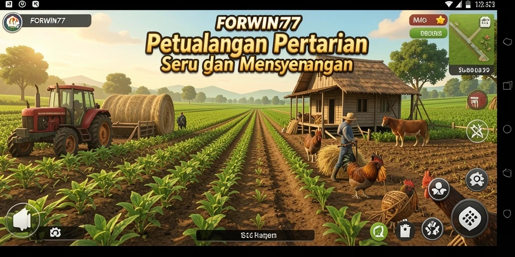Screenshot gameplay FORWIN77 menampilkan petualangan bertani yang menarik.