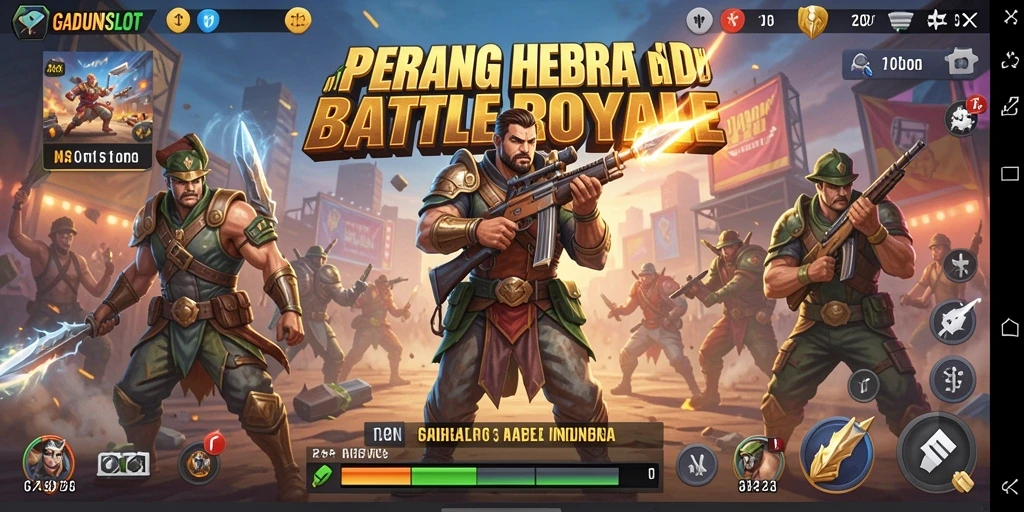 Screenshot GADUNSLOT menampilkan aksi pertempuran seru dalam game Battle Royale.