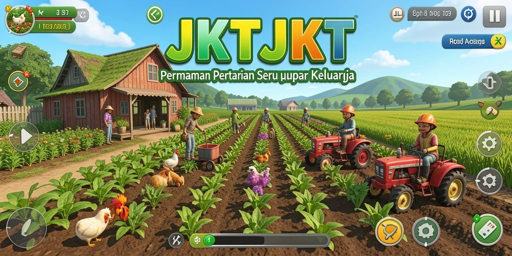 Screenshot utama JKTJKT menampilkan aktivitas bertani yang seru dan interaktif.