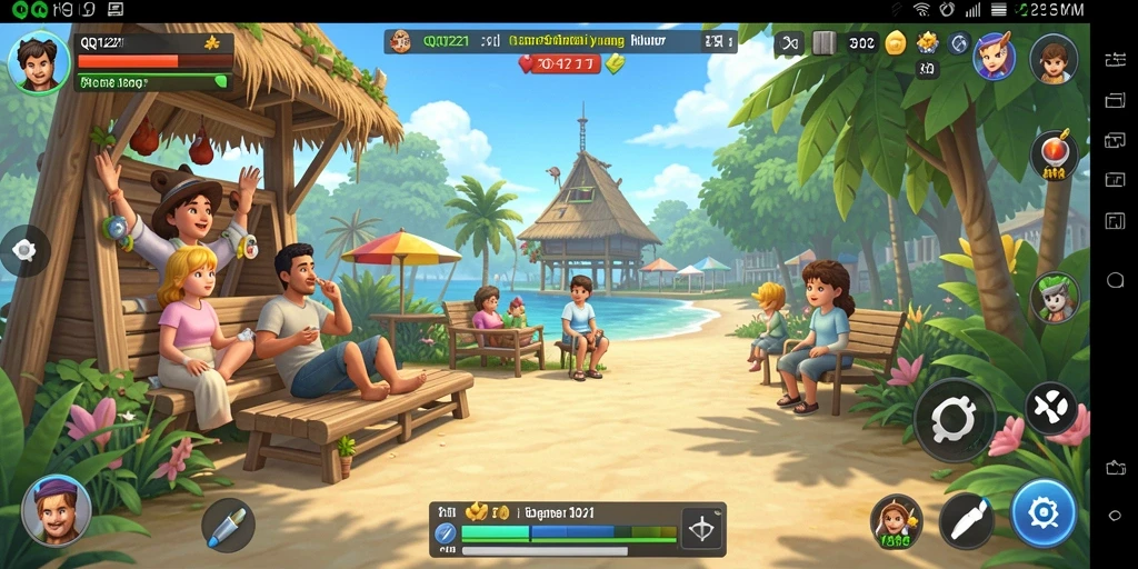 Screenshot QQ1221 menampilkan gameplay santai yang ceria dan interaktif.