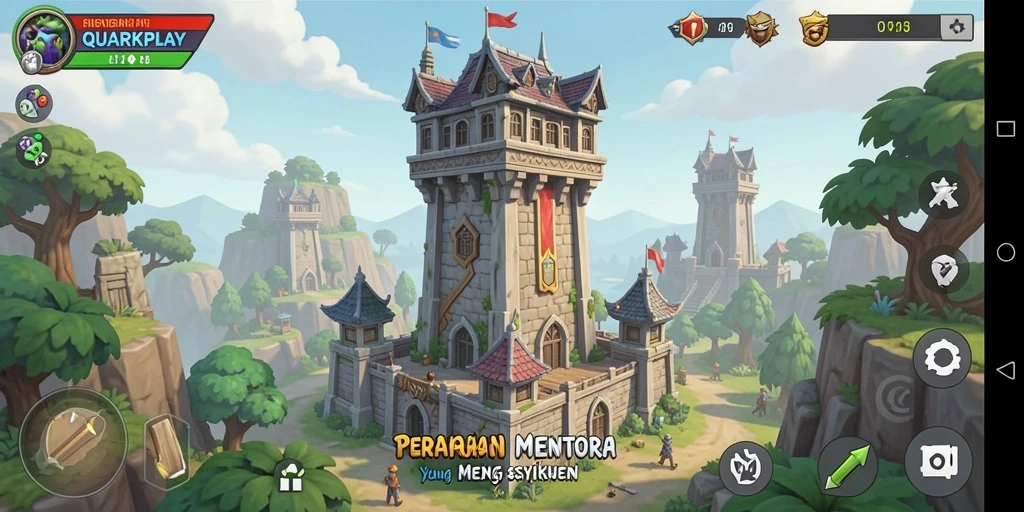 Tampilan gameplay menara yang megah dan strategis di QUARKPLAY.