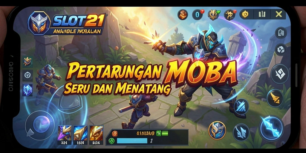 Tampilan seru saat gameplay MOBA di SLOT21.