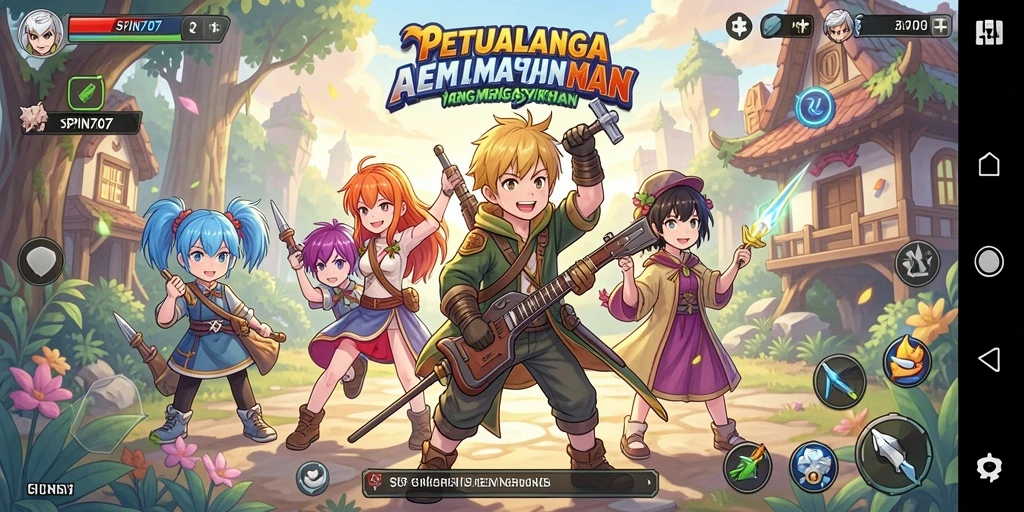 Tangkapan layar SPIN707 menampilkan pertarungan karakter anime yang dinamis.